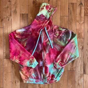 Ice Dyed Hoodie - Comfortable Soft - Tie Dye Hippie Boho Men Women Unisex Large
